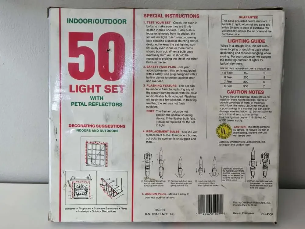 Vintage 50 Light Set w/ clear Petal Reflectors Indoor/Outdoor Multi-Color Bulbs